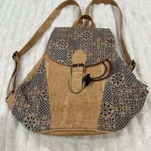 Stylish Tan and Blue Patterned Backpack